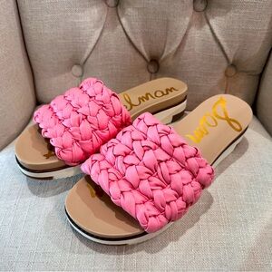 Sam Edelman NEW Leather Woven Puffy Platform Sandal Slides Sz 9 Pink